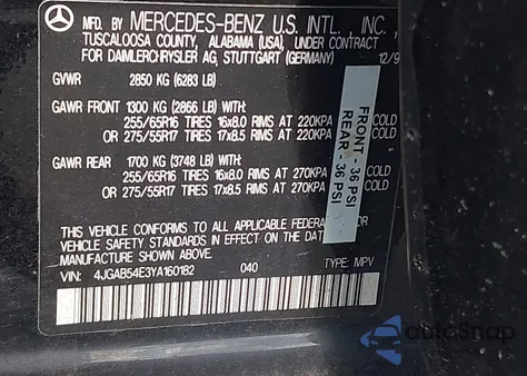 2000 Mercedes-Benz Ml 320 from USA, damaged, VIN 4JGAB54E3YA160182